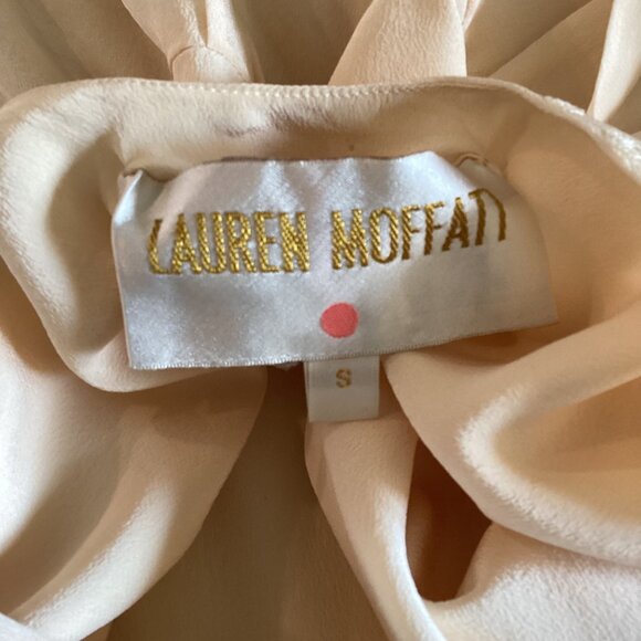Lauren Moffatt Top Size Small Silk Cream Peplum‎ Blouse Embroidery Short Sleeves - Picture 2 of 7